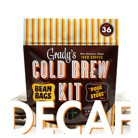 Decaf Bean Bag Cold Brew Kit Grady's Cold Brew - Decaf Cold Brew Kit with bags behind