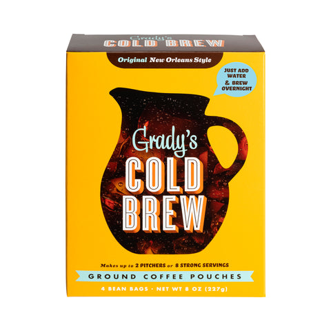 Grady’s Cold Brew Bean Bags, Original New Orleans Style, 4 pouches (8 oz), makes up to 2 pitchers; brew overnight.